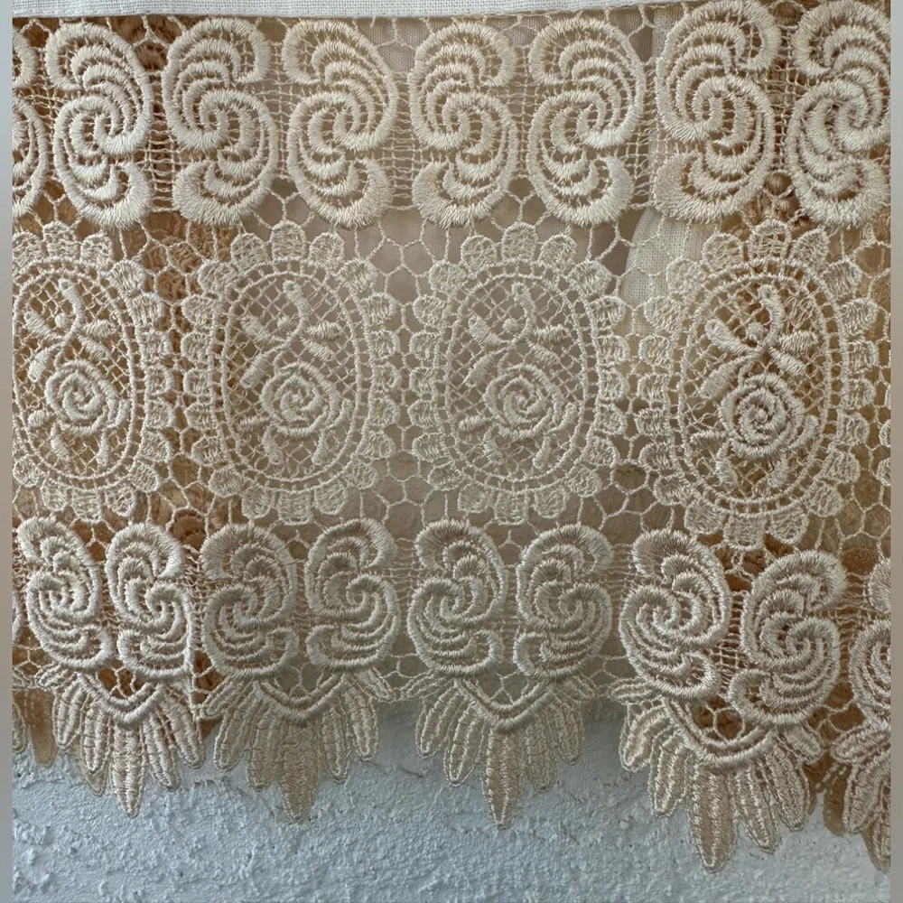 Nana Linen Hand Towel Embroidered Lace Cottage Chic 36” X 17 1/2 Handmade